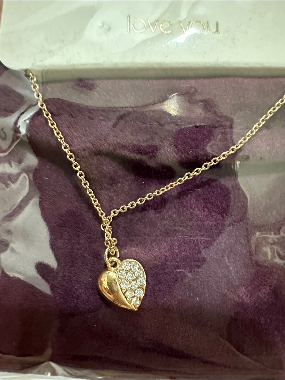 Claire's Gold Heart Necklace with Clear Crystals